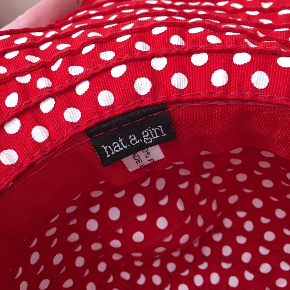 Vintage style Hatagirl Retro Wide brim Sunhat Red Polka dot - Picture 5 of 8